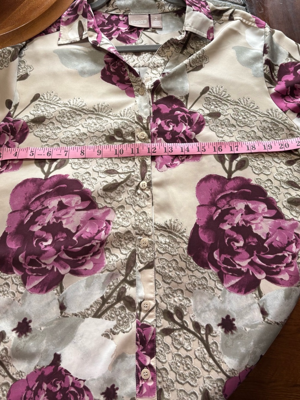 Chico's Cream Blouse with Magenta Floral Print - Picture 4 of 4